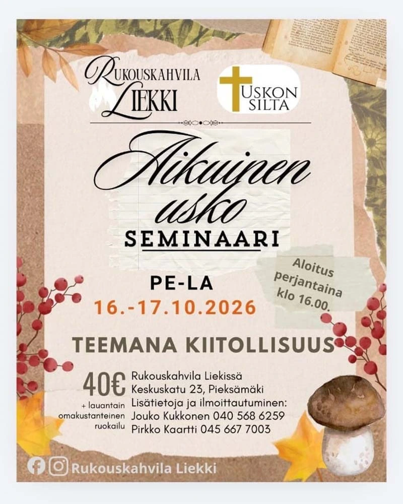 Aikuinen Usko Seminaari 16-17.10.26, Uskon Silta ry